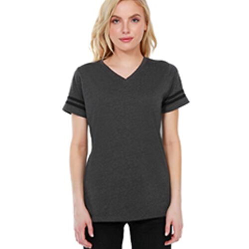 Ladies' CVC Striped Varsity T-Shirt Thumbnail