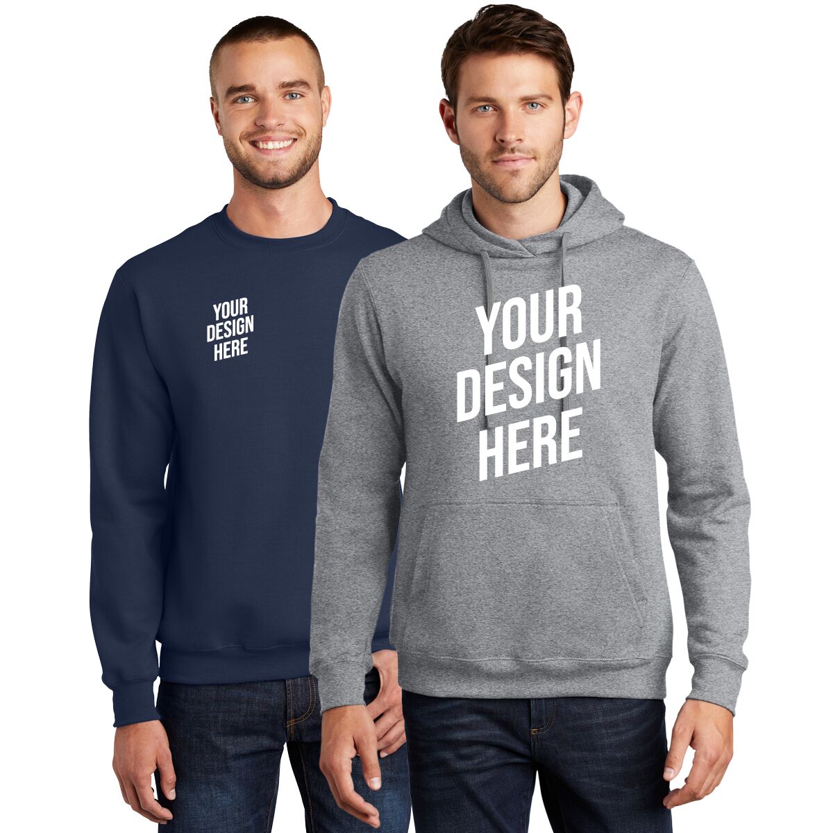 custom hoodies and sweatshirts, screen printed fleece, embroidered pullovers, branded crewnecks, warm company sweatshirts, custom logo hoodies
